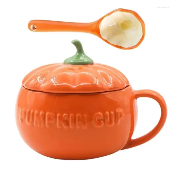 Кружки тыквенная кружка керамика Celadon Halloween Cup с ложкой и крышкой творческий жуткий дизайн