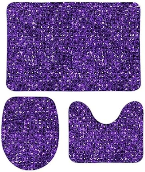 Tappeti da bagno set da bagno set 3 pezzi Effetti paillettes viola set non slip a forma di contorno a forma di copertura per bagno con contorno