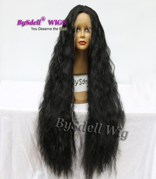 Super lang 40039039 weiches haar eücken synthetische lange schwarze kinky locky haare weibliche haarstyle schweizer spitzen vordere wig8427426