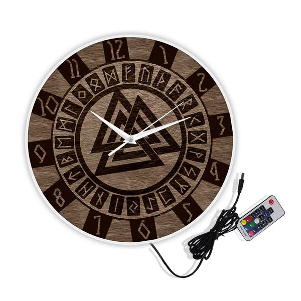 Nordic Valknut Symbol und Runen moderne Design Wanduhr Celtic Muster Amulett Wohnkultur Uhr Wikinger -Kunstwerk Druckwanduhr