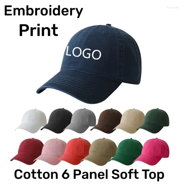 Ball Caps Soft Top Cotton Baseball Cap Men Custom Logo Sports Hat Outdoor Женщины DIY вышивка хип -хоп шляпы папа летнее солнце