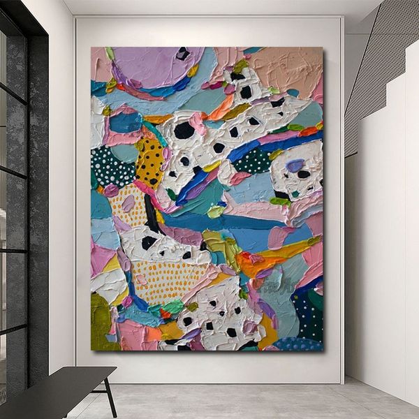 Renkli en yeni el boyalı modern soyut akrilik yağlı boya çerçeve% 100 el yapımı çocuk odası resimleri ev iç dekor