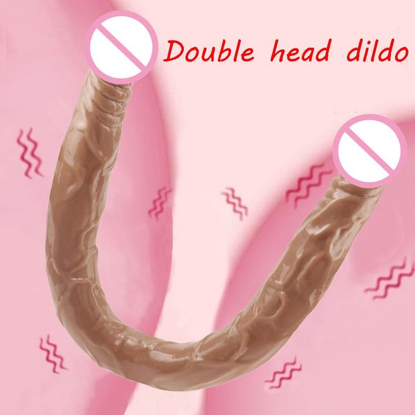 Morbido a doppia testa dildo lungo gelatina realistica dildo a doppia estremità del dildo flessibile per le donne giocattoli sessuali masturbati per lesbica