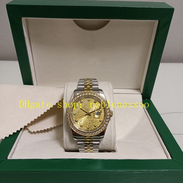 Foto real com box Men Watches Mens 41mm Amarelo Aço A aço de Aço Diamante Diamante Moldura Jubileu Automática 126333 Relógio mecânico Relógios de pulso