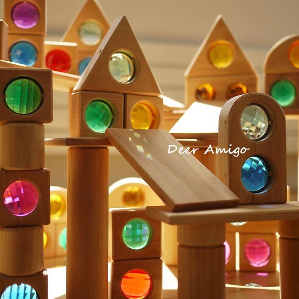 Fairytale Windows Holzblöcke Edelstapel -Spielzeuge Open geöffnetes Spiel Schattenspiel Montessori Bildungsaktivität für Kinder