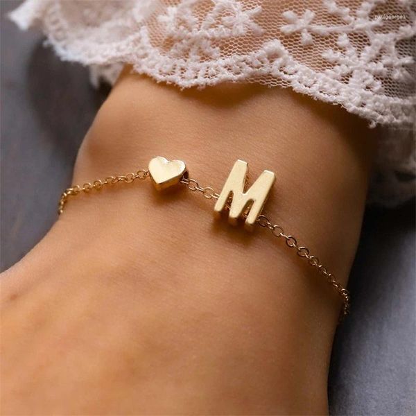 Bracelets de charme Classic Metal Gold Color 26 Letras Pulseira para mulheres Moda Alfabeto inicial A To Z Jewelry Birthday Amizade Presente