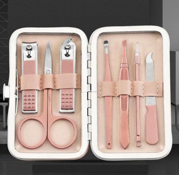 Tırnak Sanat Kitleri 7 PCS Clippers Set Taşınabilir Seyahat Paslanmaz Çelik Siyah Pedikür Makas Tweezer Manikür Kiti Araçları 6013065