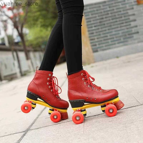 Patins em linha patins de alta qualidade adulto roller de couro de patins tênis patins deslizando em linha roll skate Sneakers treinamento para meninas 4 rodas Y240410