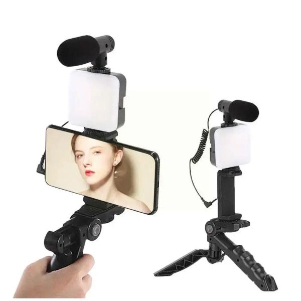 Tripodlar Cep Telefonu Tripod Kiti LED Dolgu Işığı Mikrofon Cep Telefonu ile Canlı Akış El Taşıma Mini Taşınabilir Fotoğrafçılık Canlı Dolgu Işığı