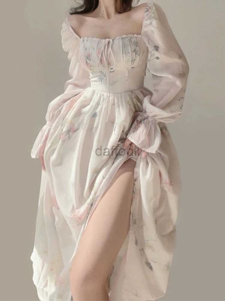 Городские сексуальные платья 2023 летние элегантные цветочные сказочные платья Женщина в стиле пляжный стиль с длинным рукавом Midi платье мода женская платье с одной кусочкой корейское бохо 240410
