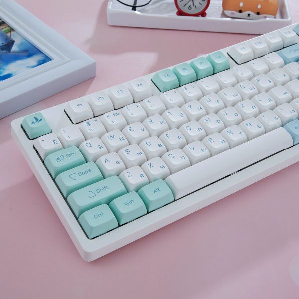 Acessórios Maimooo keycaps inglesa/russo 135 keys XDA Ice Crystal Mint PBT Dyesub para layout de diy