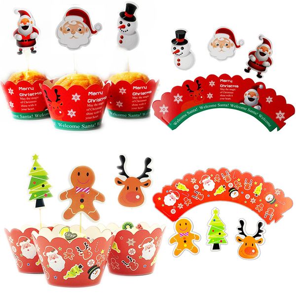 24pcs/çok sevimli Noel Baba Cupcake Sargı Bardak Kek Muffin Paper Noel Sargı Topper Noel Doğum Günü Partisi Dekorsplies