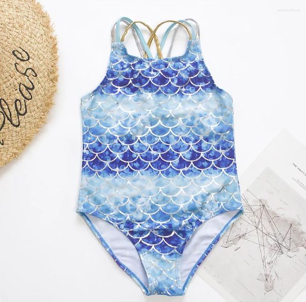 Swimwear's Swimwear Fishscale Deco Gradient Girls Kids One Piece Swimsuit 2024 Summer Children Body Beachwear Baby Monokini