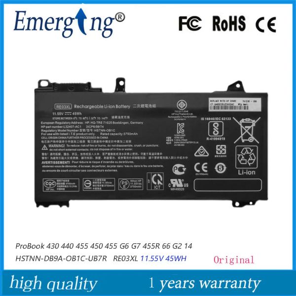 Batterie batterie 11.55V 45W Batteria per laptop originale RE03XL RF03XL per HP Probook 430 440 445 450 455 G6 Serie HSTNNDB9N HSTNNUB7R L324072B1