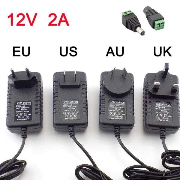 AC DC 12V 2A 2000mA Adaptör Güç Kaynağı Adaptörü AB UK AU ABD Fişi 5.5*DC Erkek Kadın LED Şerit Işık Lambası için 2.5mm Duvar Şarj Cihazı