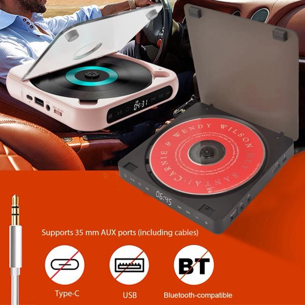 Spieler tragbare CD -Player 3,5mm USB HiFi Walkman Disc Digital Display Lernen Retro CD -Unterstützung CD/MP3/WMA Retro Home Audio Player