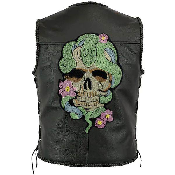 Schädel mit Schlangen bestickter Patch großgröße Biker Rider Schädel Patch für Jacken Kleidung Taschen Punk Kühle Nähweste DIY