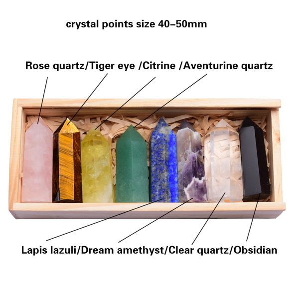 Regali in legno Crystal Natural singolo punto di guarigione della bacchetta cristallina 6 sfaccettate di reiki pietre di chakra prisma di guarigione cristallina per reiki