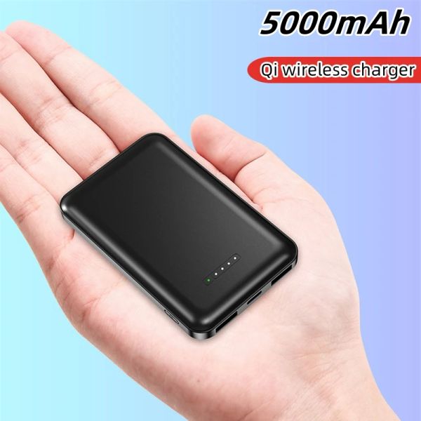 Chargers Manyetik Qi Kablosuz Şarj Cihazı 5000mah Mini Güç Bankası İPhone 13 için 13 12 Xiaomi Powerbank Taşınabilir İndüksiyon Şarj Cihazı Yedek Pil