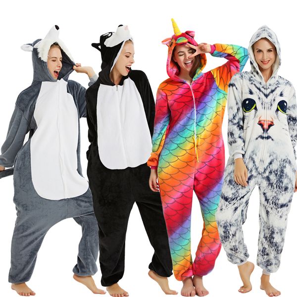 Wintertiere Pyjama Erwachsene Kinder Einhorn -Stresstee Flanell Nachtwäsche Kigurumi Fox Panda Pyjamas Kinder Anime Kostüm Jumpsuit