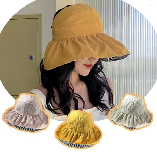 Cappelli larghi brimodetti pieghevole a crema solare con cappello a doppia faccia di cotone a doppio lato protezione UV protezione top top tappo spiaggia di moda