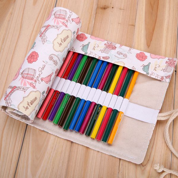 36/48/72 Löcher Bleistift Case School Supplies Girls Halter Wrap -up -Stiftbeutel Briefpapier