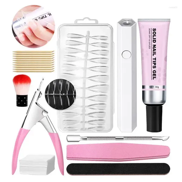 Kits de arte unhas dicas falsas kit de extensão artificial Gel conjunto para mulheres com tesoura de tira de esfoliação de pincel