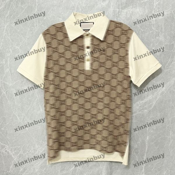Xinxinbuy Мужчины дизайнерская футболка футболка 2024 Италия Двойная буква Жаккард Ткань с короткими рукавами.