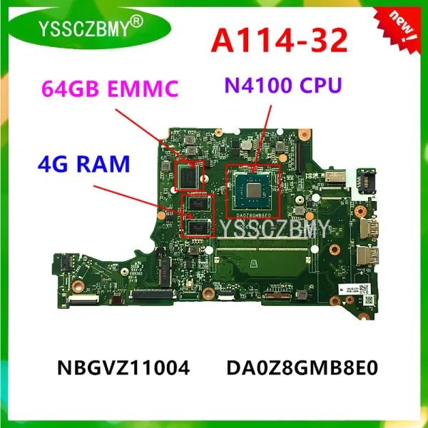 Placa -mãe nova placa -mãe DA0Z8GMB8E0 PARA LENOVO A11432 LAPTOP COMPLAÇÃO COM CPU N4000 / N4100 / 4GB / 64GB / NBGVZ11002 / NBGVZ11004