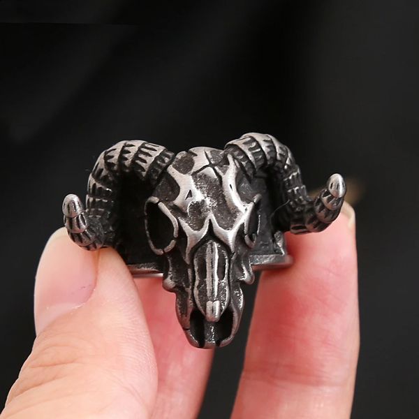 Ring de caveira de cabra de cabra ouro de 14k vintage para homens góticos anéis de animais punk góticos jóias de jóias