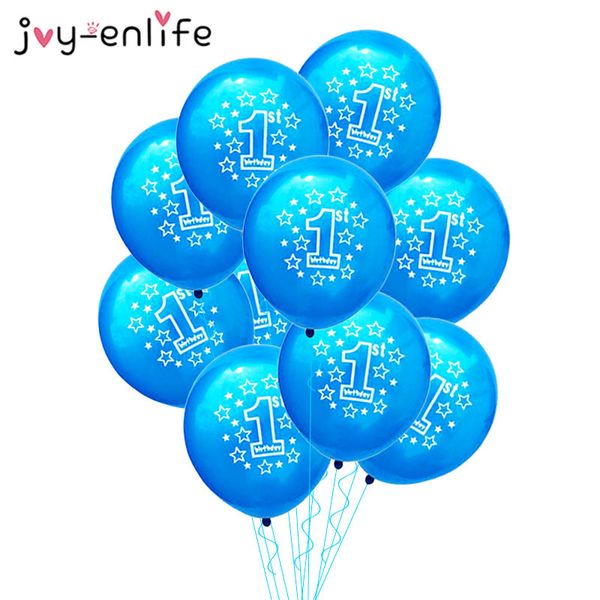 10/15pcs 1º aniversário balões de confete de confetes azuis Balões de látex Boy Baby One 1 Year First Birthday Party Decorations Chá de bebê