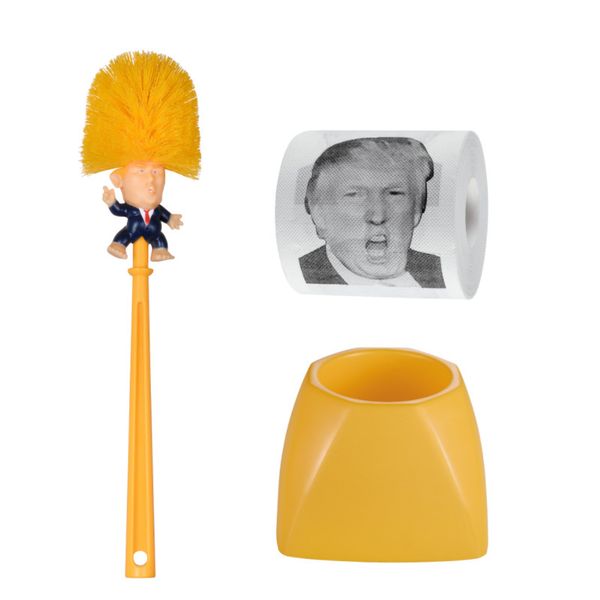 Creative Trump Toilet Brush Solder Donald Trump Brush Brush Head Silicone Bathroom Brushes Limpeza Definir Estátuas Amarelo Brush
