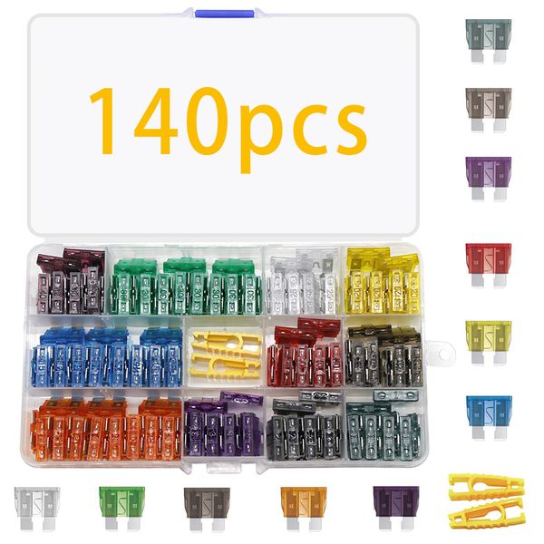 140 PCs Auto -Sicherungen - Standard Blade Auto Fuse Kit, automatische Sicherungskombination für Marine, Wohnmobil, Wohnmobil, Boot, LKW (1A -40AMP/ATC)