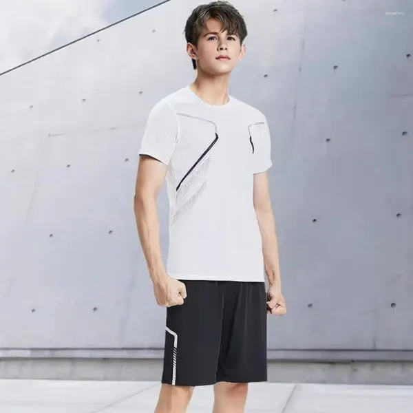Herren Tracksuits Männer lässige zweiteilige Anzug Dünne Fitness Sportwear Sommer-Outfit Set O-Neck Short Sleeve T-Shirt Elastic für