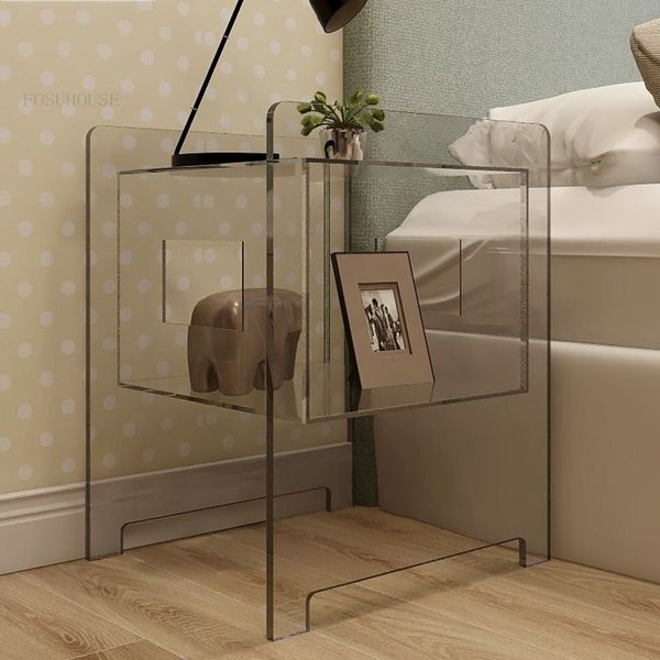 Nordische Luxus -Plastik -Nachttische für Schlafzimmer moderne minimalistische transparente Acryl -Schlafzimmerschränke kreative Ins -Nacht -Tische