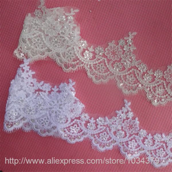 Delicado 10 jardas 11,5 cm de lantejoulas de marfim, tecido branco Flor Venise Veneza Lace Trim Applique Sewing Craft for Wedding Dec. LW0039