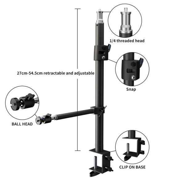 Stativ des Schreibtischs C Ständer mit flexibler Auxiliary Holding Arm Mount Overhead Camera Webcam Tisch Cclamp Ring Light Bracket