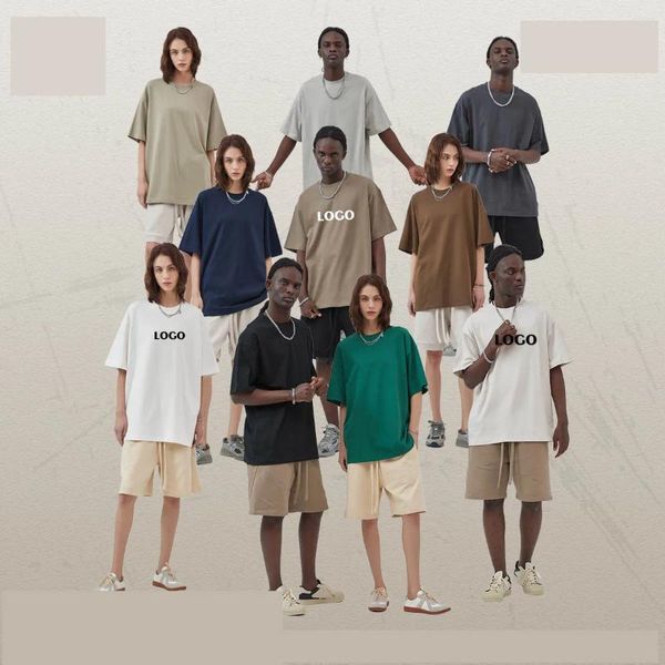 Herren-T-Shirts Custom Logo 275G Erde Farbe Lose kurzarm Baumwollpaar T-Shirt