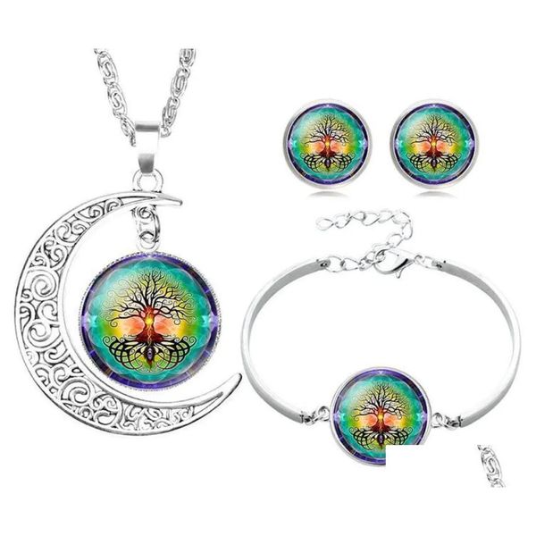 Brincos de pulseira Colar árvore da vida Jóias Jóias de jóias Redes de vidro Cabochon Jewellry for Women Kids Drop Delivery Dh5d4