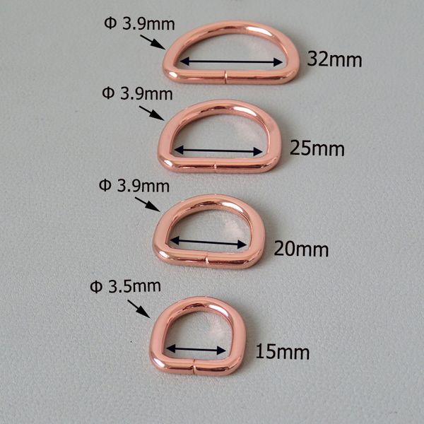 15 mm 20 mm 25 mm 32 mm Roségold -Gurtband Heavy Metal D Ring für Beutelrucksackgurte Geldbörse Hundekragen Dee Schnallen DIY -Accessoire