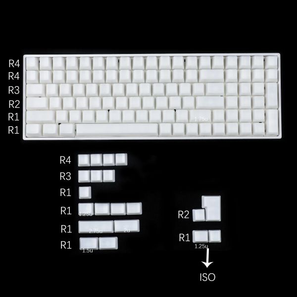 Acessórios 120 Keys Abs Ansi ISO 1,5 mm O perfil do OEM de nevoeiro de leite em branco através do keycap para o teclado mecânico MX RGB GK61 96 84 68 108 87