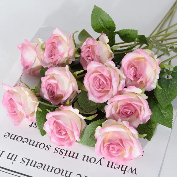 Einzelstamm Rose Blumen Rotrosa Purpurblau Valentinstag Hochzeit Mittelstücke Vorschlag Engagement Jubiläum Home Dekoration 11 LL