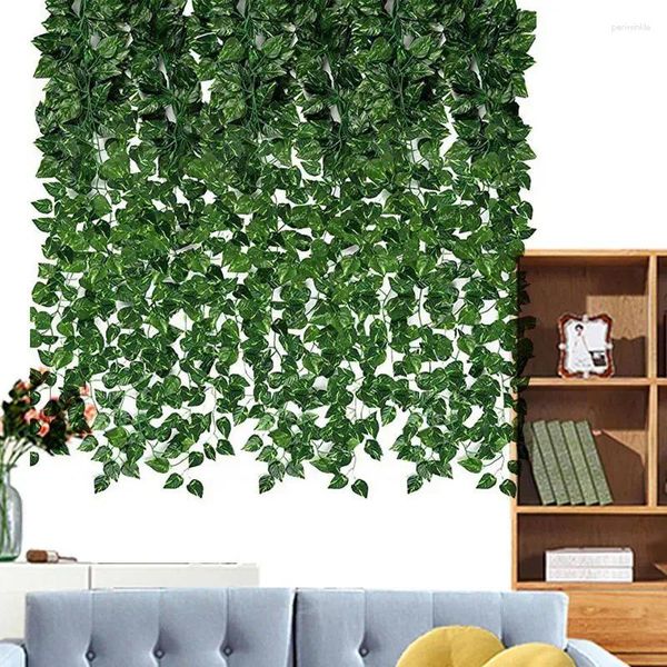 Flores decorativas Plantas artificiais Videiras Hedge Hedge Green Fence Plants Decoração DIY pendurado Garland folhagem folhas falsas folhas