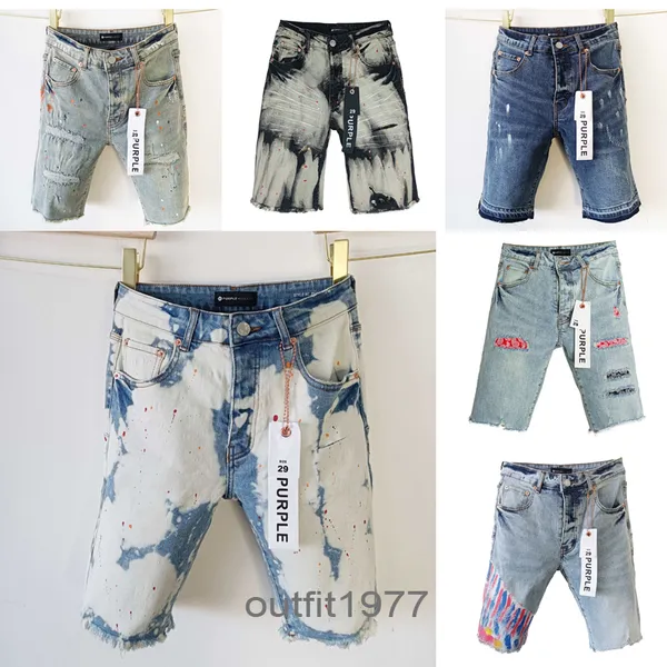 Lila Jeans kurze Herren Kurzer Designer Jeans Straight Löcher lässige Sommer -Kurzfilmstil Luxus Patch gleiche Style Marke Jeans Preppy Jean Shorts