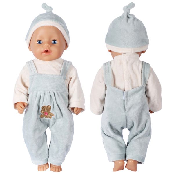 Puppenkleidung für 17 Zoll Dolls Overalls Neugeborenes Babypuppen-Outfit mit Hut fit 40-43 cm Puppe American Girl Accessoires Geschenk