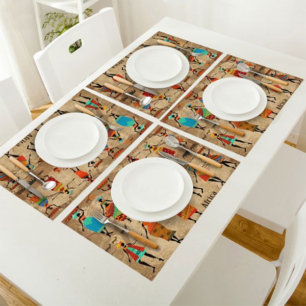 4/6pcs Conjunto de mesa tapetes africanos vaso de cultura de dança de mesa de mesa de mesa de guardanapo acessórios de cozinha em casa