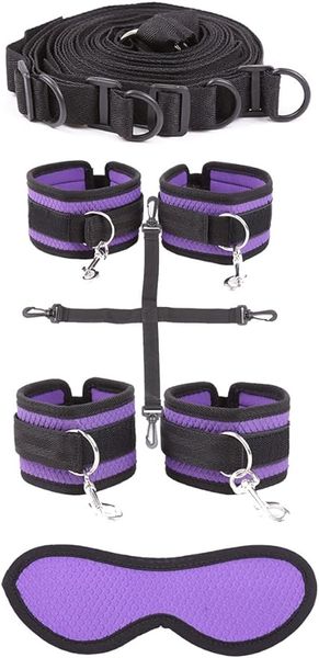 BDDSM Leding Bondage Set con leggings Purple Leggings On Sling Dord Cinger e Sponge Eye Mask