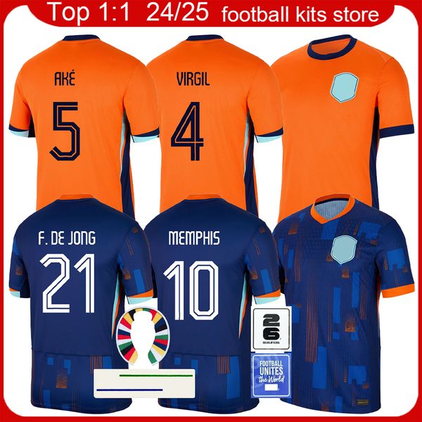 Holanda Home Away Mens fãs de futebol Jerseys 2024 Nederland Men Jogador Versão Jersey de futebol 24 25 Virgil Memphis de Ligt Shirts Maillot Camiseta Voetbalshirt