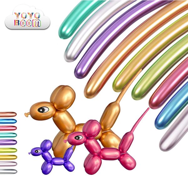 Balões longos metálicos Torcendo mágica Twisting Multicolor Shiny Chrome Latex Balloons