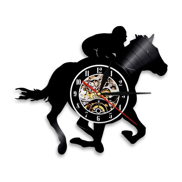 Cavalli equestri cavalcano decorazioni da parete orologio da parete moderno design moderno corse in vinile da parete orologio da parete regalo unico per amante dei cavalli